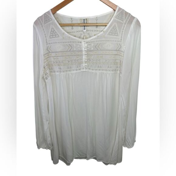 Monoreno Blouse Woman Size S Off White Crochet Monochromatic White Boho Top - Picture 3 of 10